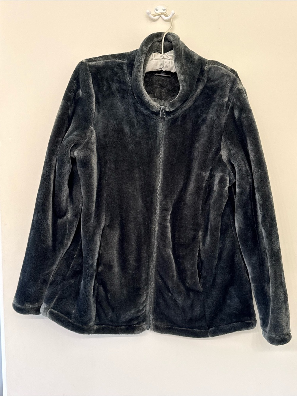 32 Degrees Plush Faux-Fur Zip Jacket - Charcoal